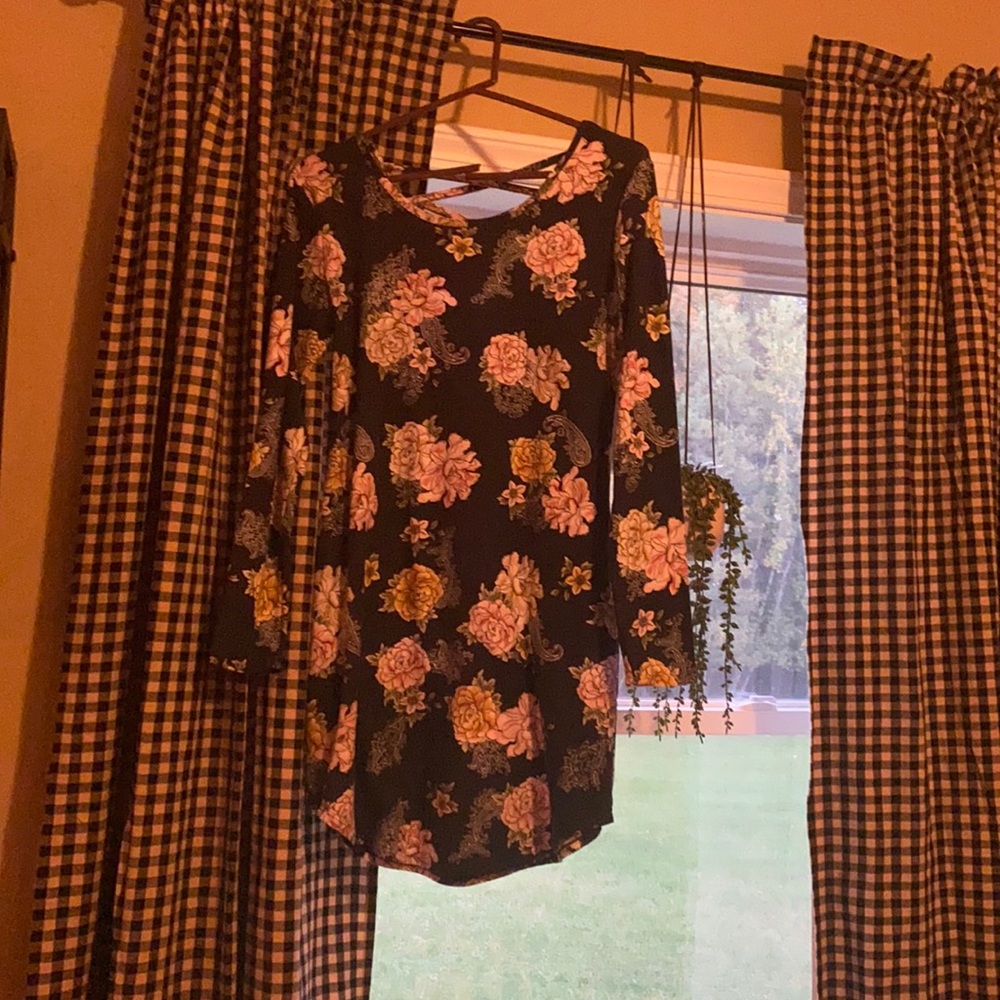 Navy floral dress with sleeves